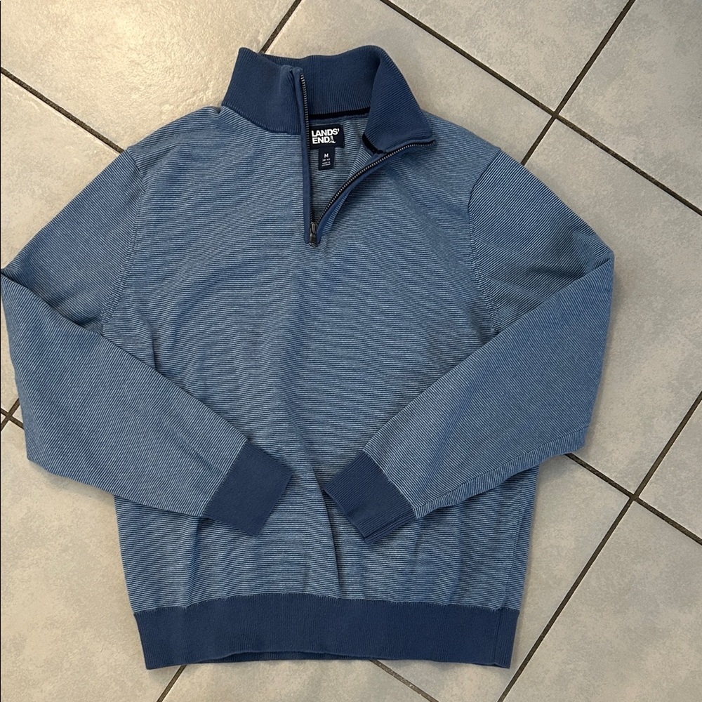 Lands' End Men's Long Sleeve Fine Gauze Cotton Quarter Zip Sweater